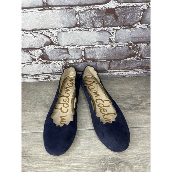Sam Edelman Frances Blue Suede Leather Slip On Scalloped Flats Women Sz 9M US/39 - Picture 10 of 16